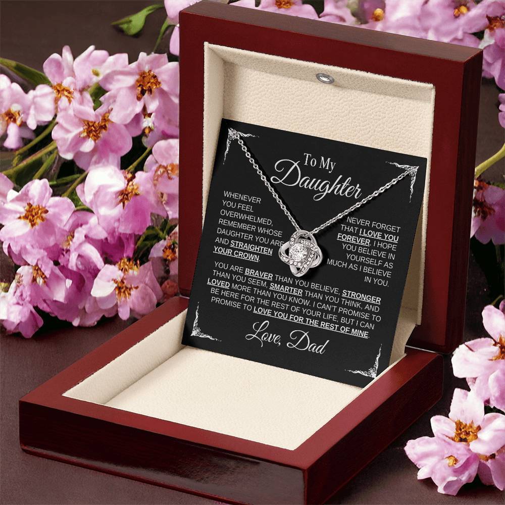 To My Daughter | Love Dad | Black Message Card - Love Knot Necklace