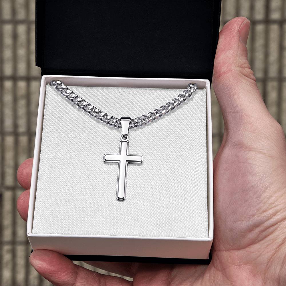 Dear Son | You are Loved | Three Things | White Message Card - Cuban Chain with Artisan Cross Necklace