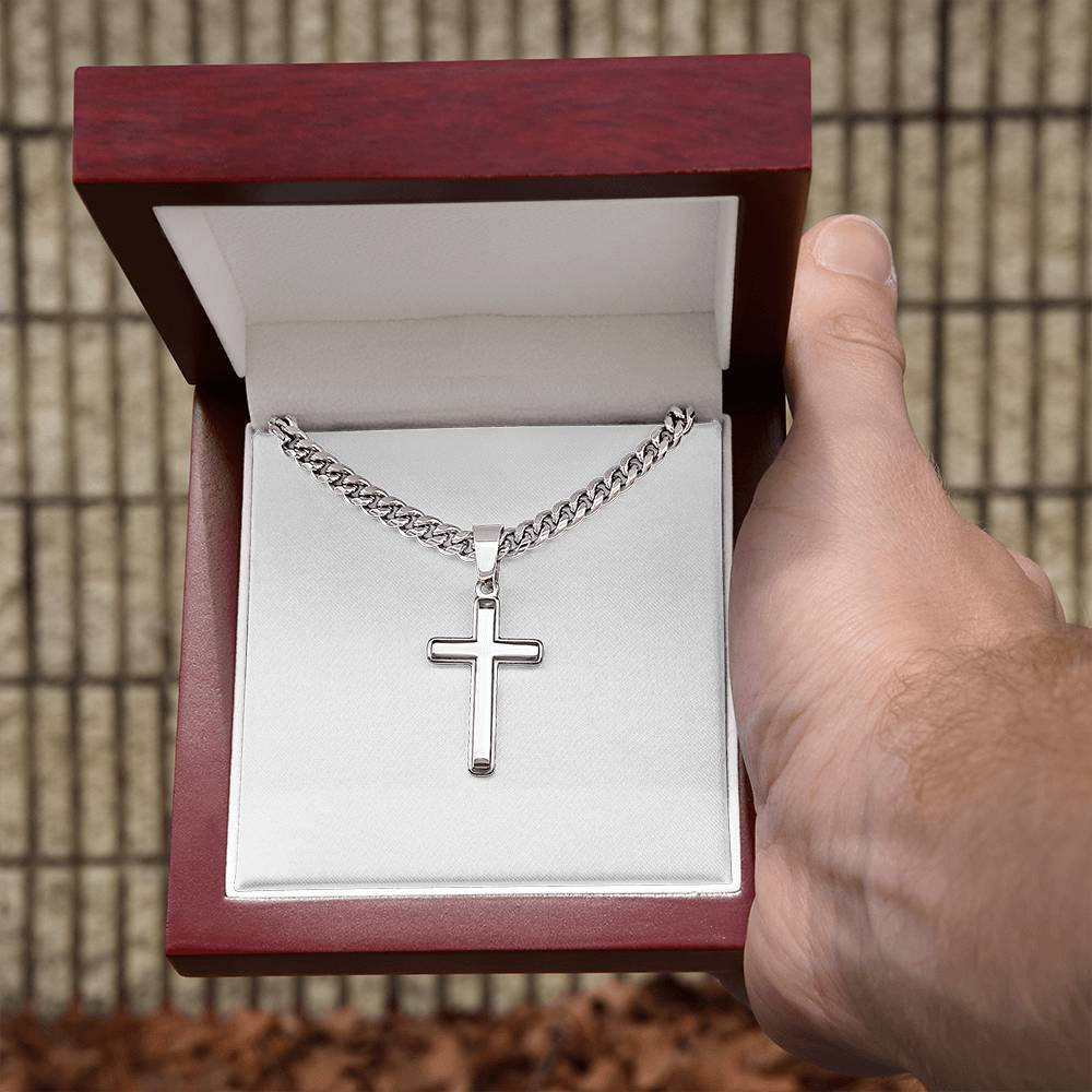 Dear Son | You are Loved | Three things | Black Message Card - Cuban Chain with Artisan Cross Necklace