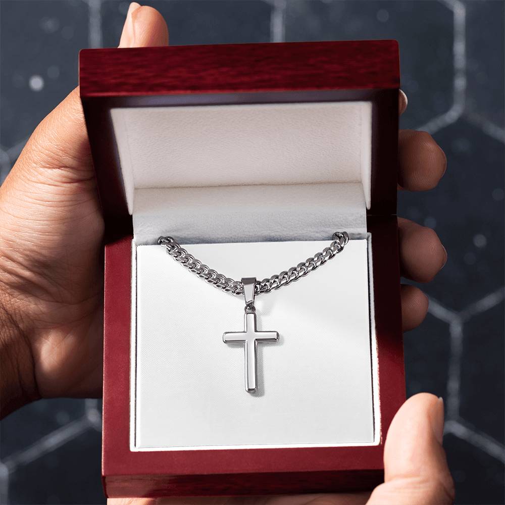 Dear Son | You are Loved | Three Things | White Message Card - Cuban Chain with Artisan Cross Necklace