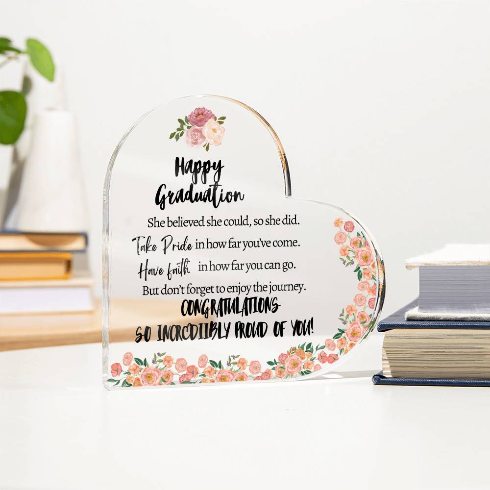 Happy Graduation | To Her | Floral - Acrylic Heart Plaque