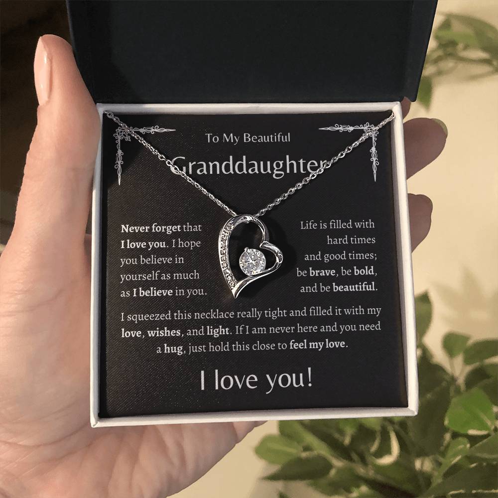 To My Beautiful Granddaughter | Never Forget | Black Message Card - Forever Love Necklace