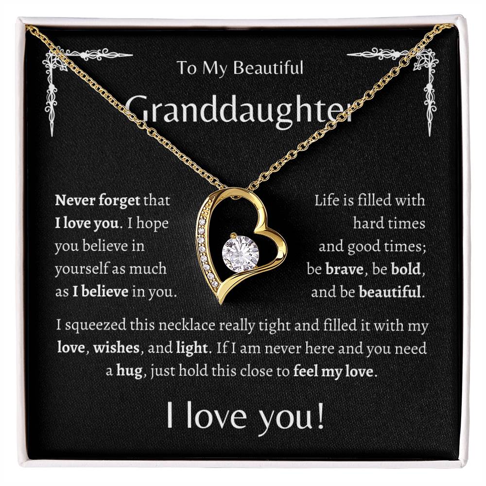 To My Beautiful Granddaughter | Never Forget | Black Message Card - Forever Love Necklace
