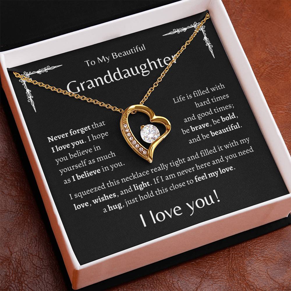To My Beautiful Granddaughter | Never Forget | Black Message Card - Forever Love Necklace