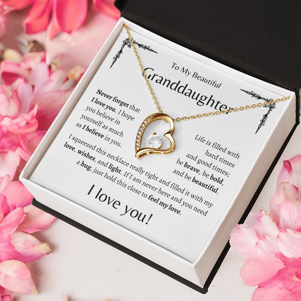 To My Beautiful Granddaughter |Never Forget | White Message Card - Forever Love Necklace