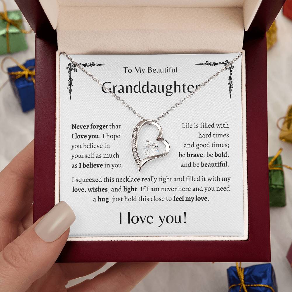 To My Beautiful Granddaughter |Never Forget | White Message Card - Forever Love Necklace