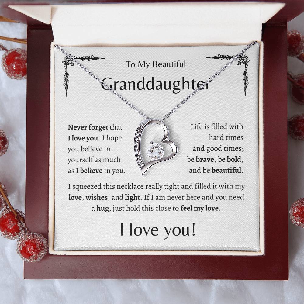 To My Beautiful Granddaughter |Never Forget | White Message Card - Forever Love Necklace