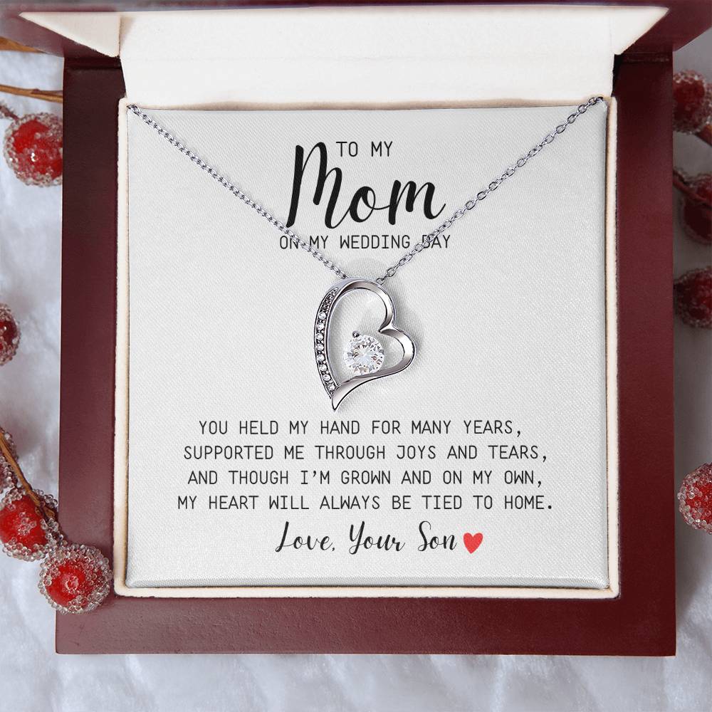 To Mom | On My Wedding Day | From Son | You Held My Hand For Many Years | White Message Card - Forever Love Necklace