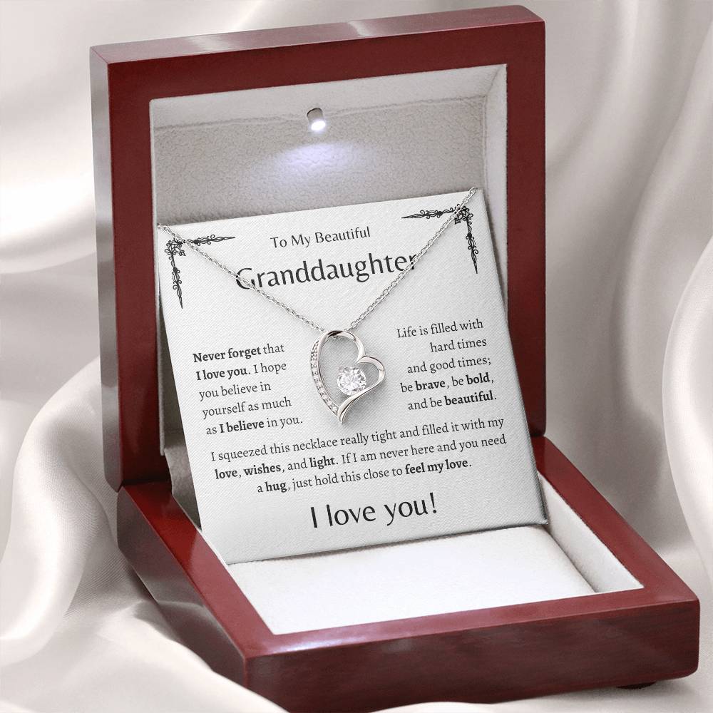 To My Beautiful Granddaughter |Never Forget | White Message Card - Forever Love Necklace