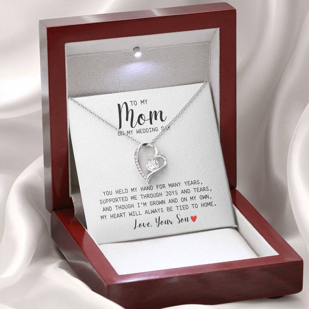 To Mom | On My Wedding Day | From Son | You Held My Hand For Many Years | White Message Card - Forever Love Necklace