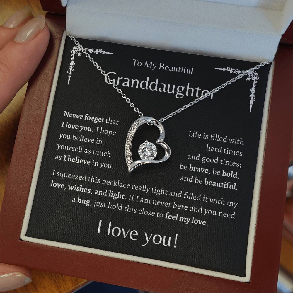 To My Beautiful Granddaughter | Never Forget | Black Message Card - Forever Love Necklace