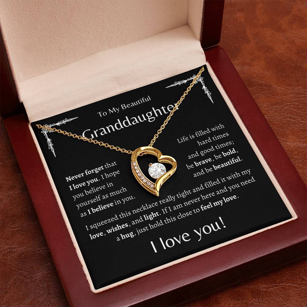 To My Beautiful Granddaughter | Never Forget | Black Message Card - Forever Love Necklace