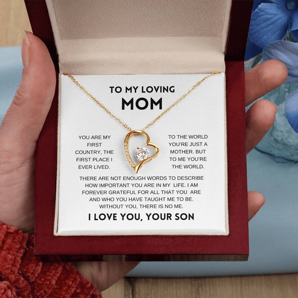 To My Loving Mom | From Son | White Message Card - Forever Love Necklace