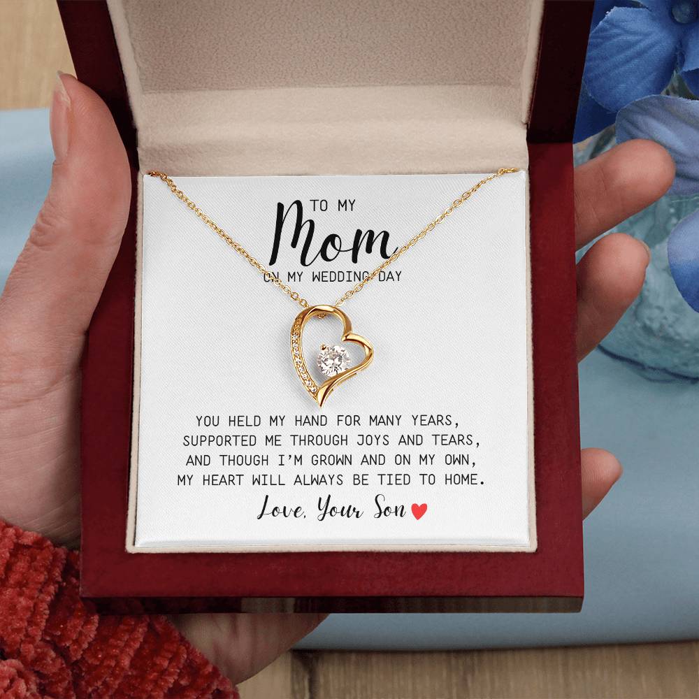 To Mom | On My Wedding Day | From Son | You Held My Hand For Many Years | White Message Card - Forever Love Necklace