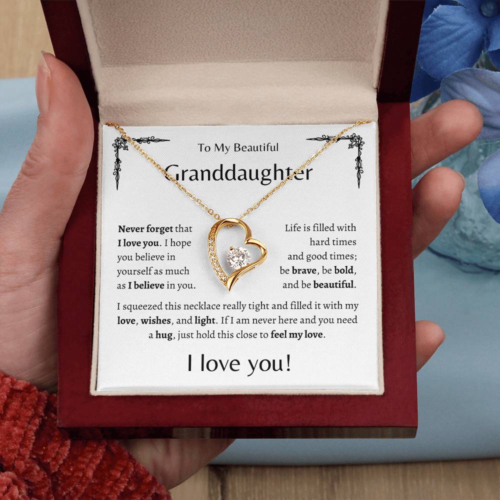 To My Beautiful Granddaughter |Never Forget | White Message Card - Forever Love Necklace