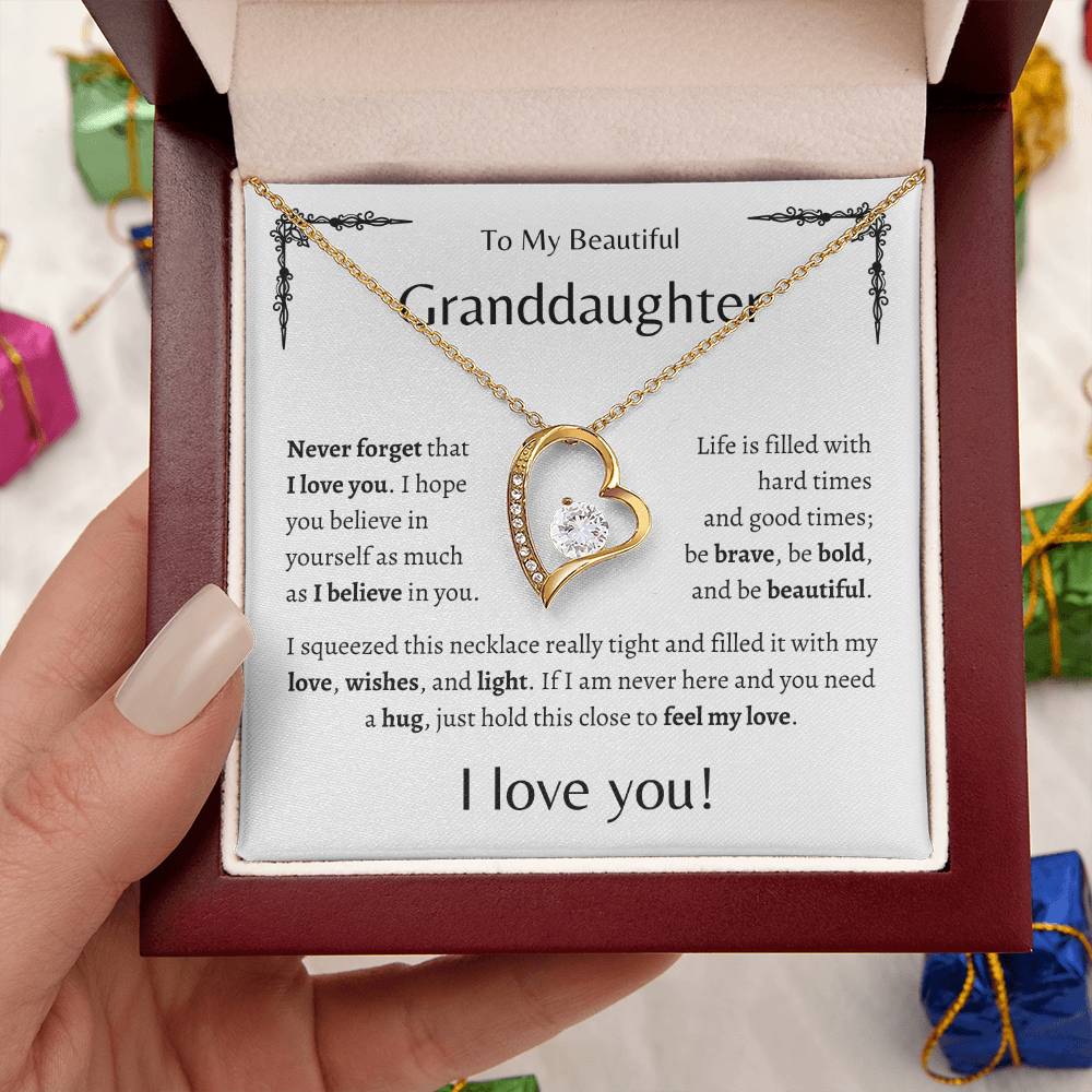 To My Beautiful Granddaughter |Never Forget | White Message Card - Forever Love Necklace