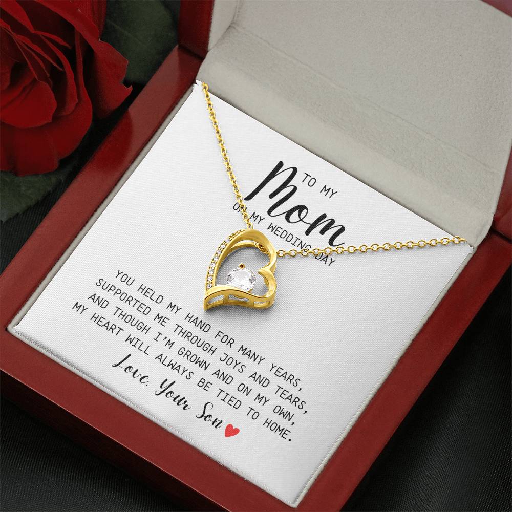 To Mom | On My Wedding Day | From Son | You Held My Hand For Many Years | White Message Card - Forever Love Necklace