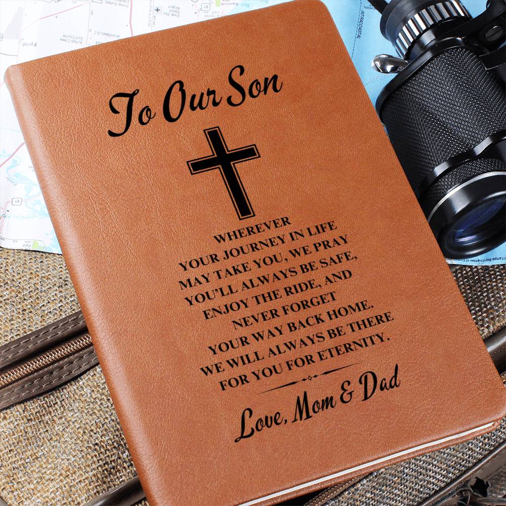 To Our Son | Graduation | Cross | From Mom & Dad - Graphic Leather Journal