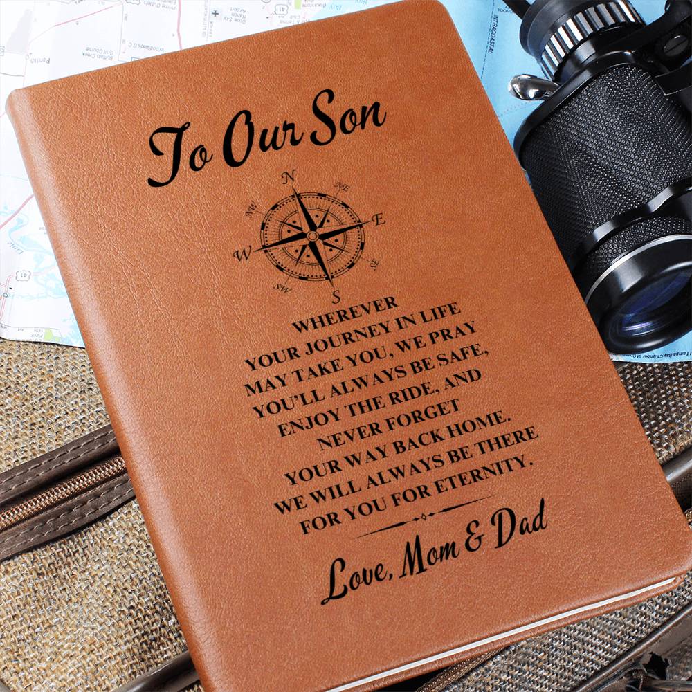 To Our Son | Graduation | Compass | From Mom & Dad - Graphic Leather Journal