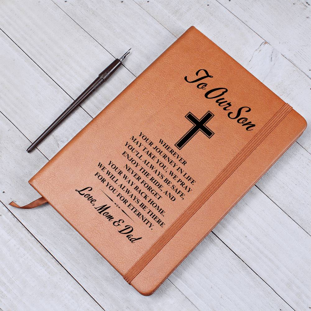 To Our Son | Graduation | Cross | From Mom & Dad - Graphic Leather Journal