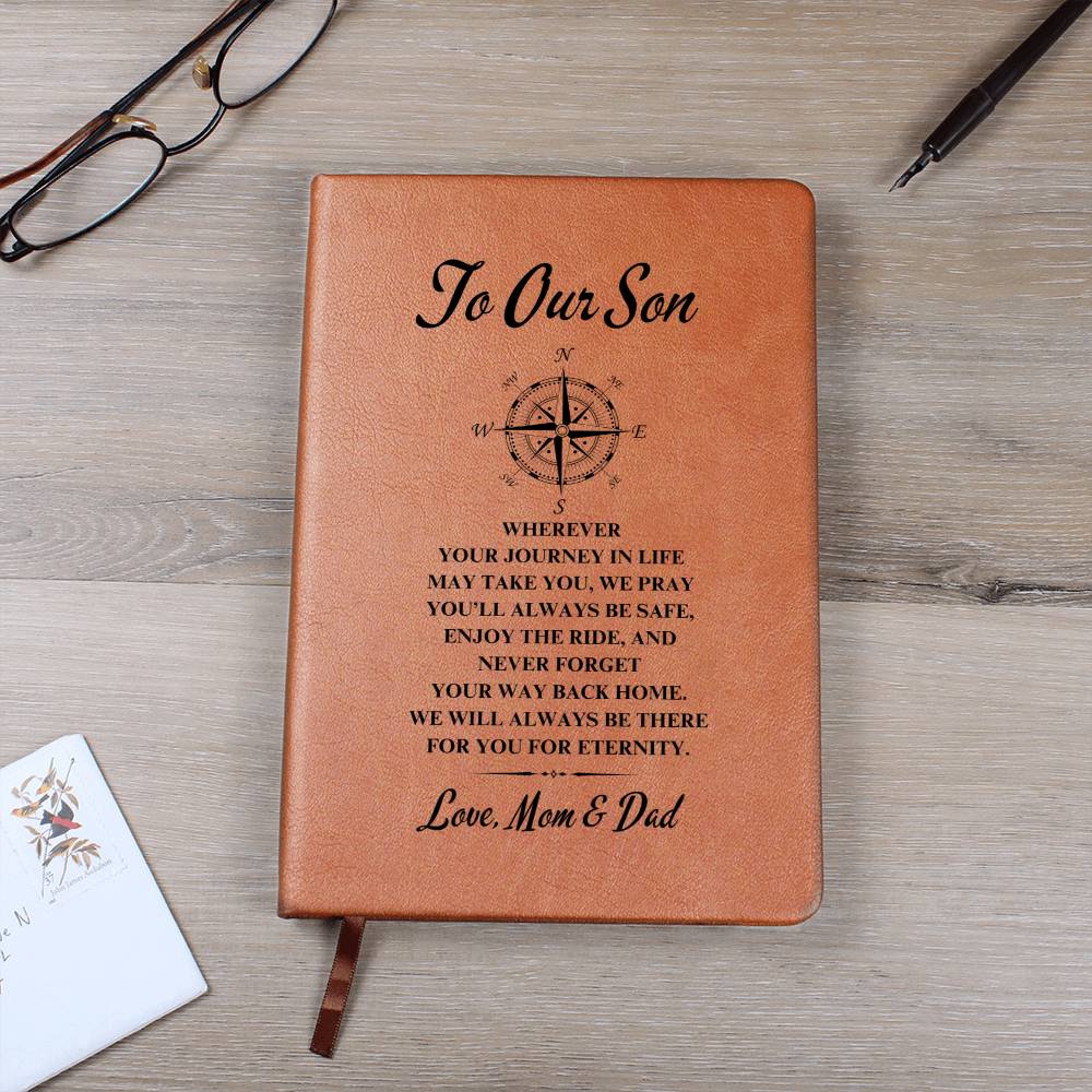 To Our Son | Graduation | Compass | From Mom & Dad - Graphic Leather Journal