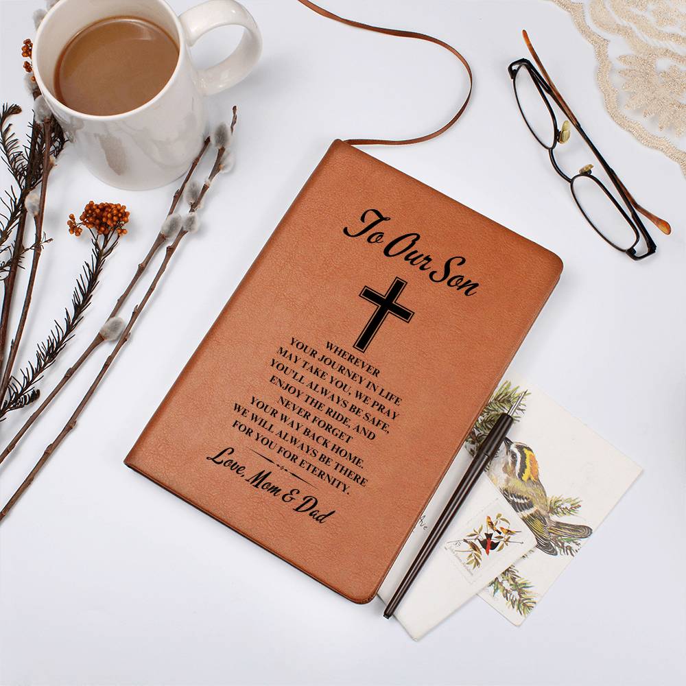 To Our Son | Graduation | Cross | From Mom & Dad - Graphic Leather Journal