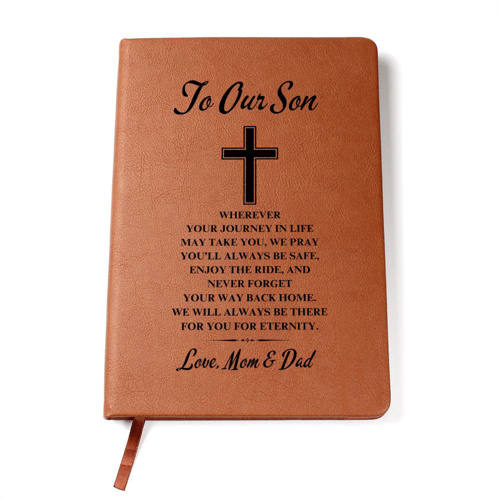 To Our Son | Graduation | Cross | From Mom & Dad - Graphic Leather Journal