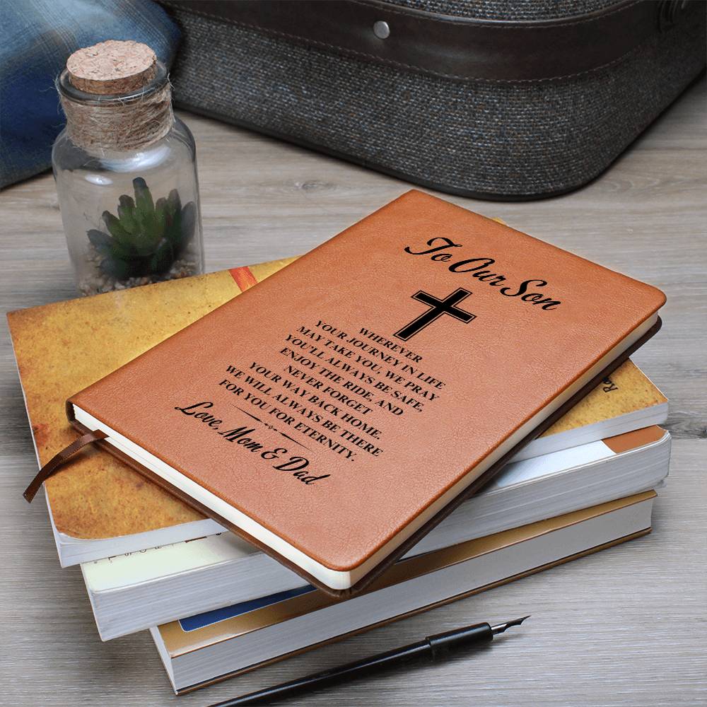 To Our Son | Graduation | Cross | From Mom & Dad - Graphic Leather Journal