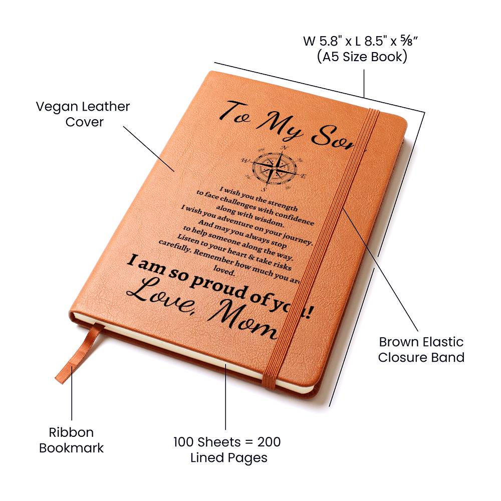 To My Son | Graduation | Compass | From Mom - Graphic Leather Journal