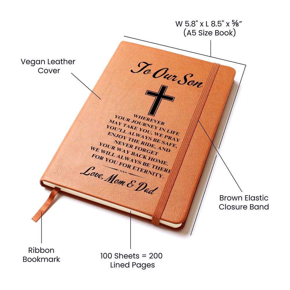 To Our Son | Graduation | Cross | From Mom & Dad - Graphic Leather Journal