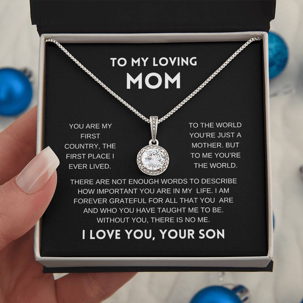 To My Loving Mom | From Son | Black Message Card - Eternal Hope Necklace