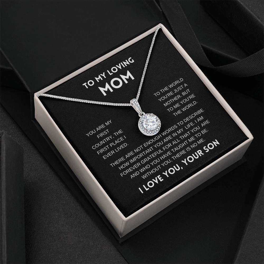 To My Loving Mom | From Son | Black Message Card - Eternal Hope Necklace