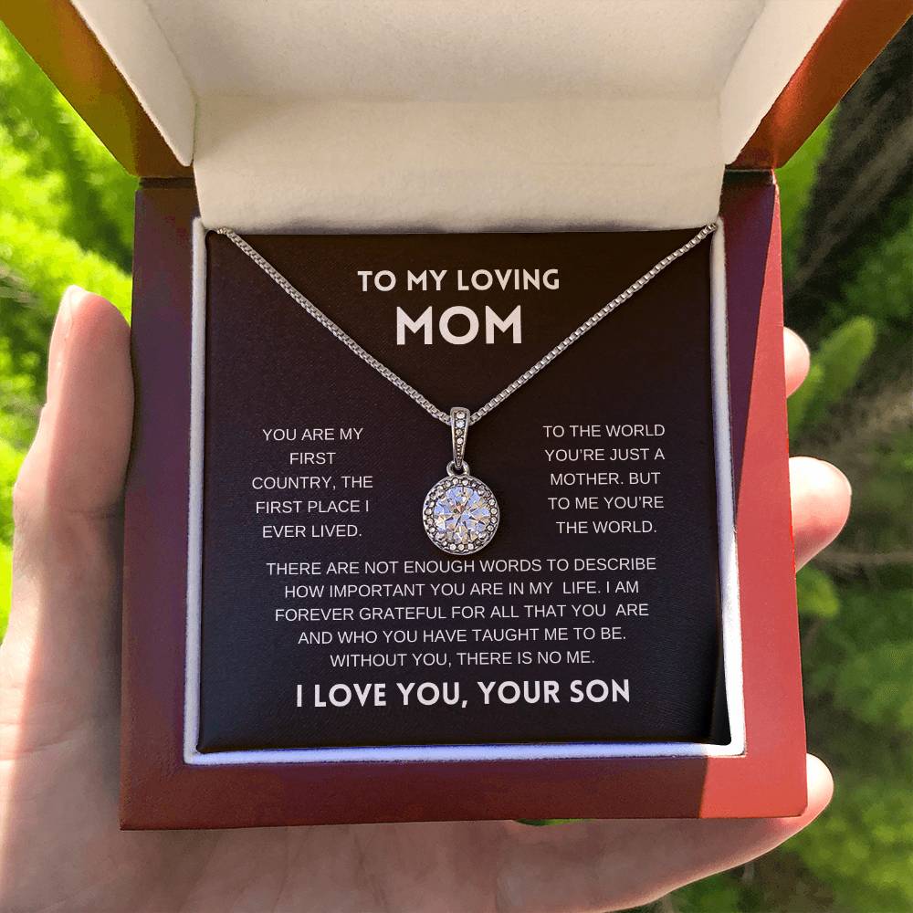 To My Loving Mom | From Son | Black Message Card - Eternal Hope Necklace