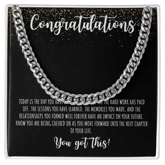 Congratulations Graduate | You Got This | For Son | Black Message Card - Cuban Link Necklace