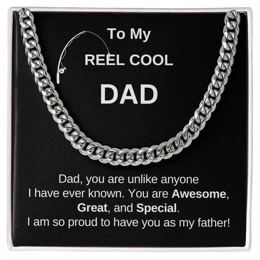 To My "Reel" Cool Dad | Black Message Card -Cuban Link Chain