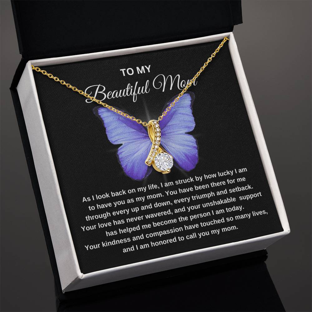 To My Beautiful Mom | Butterfly | Mother's Day Gift | Birthday Gift | Black Message- Alluring Beauty Necklace