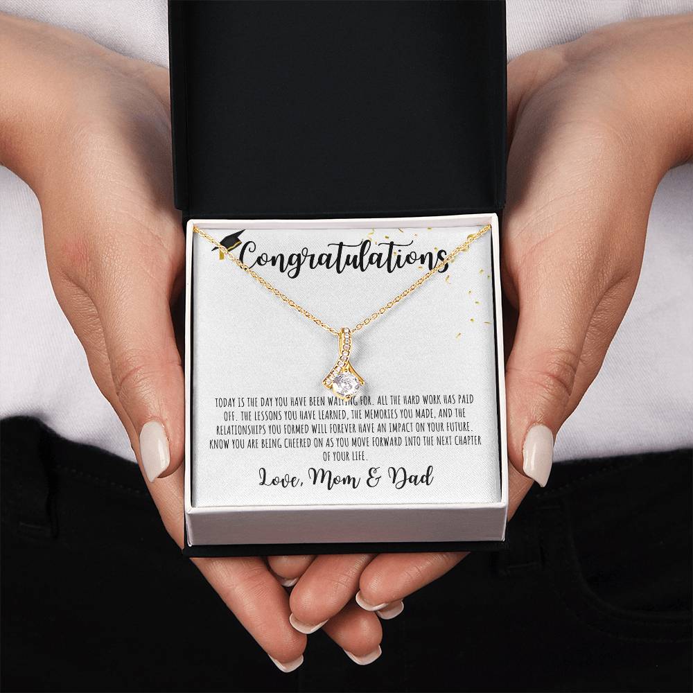 Congratulations Graduate | From Mom & Dad | White Message Card - Alluring Beauty Necklace