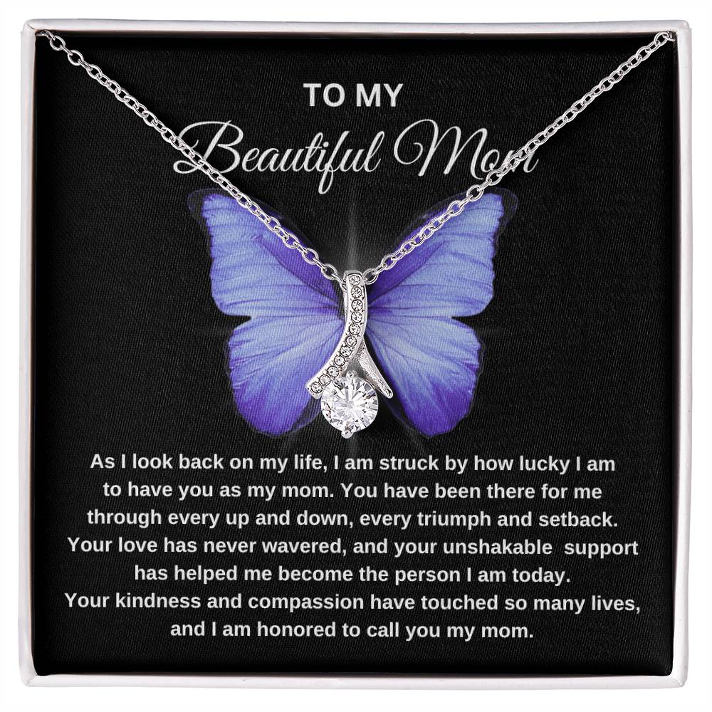 To My Beautiful Mom | Butterfly | Mother's Day Gift | Birthday Gift | Black Message- Alluring Beauty Necklace