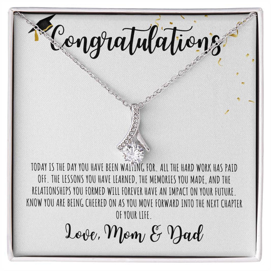 Congratulations Graduate | From Mom & Dad | White Message Card - Alluring Beauty Necklace