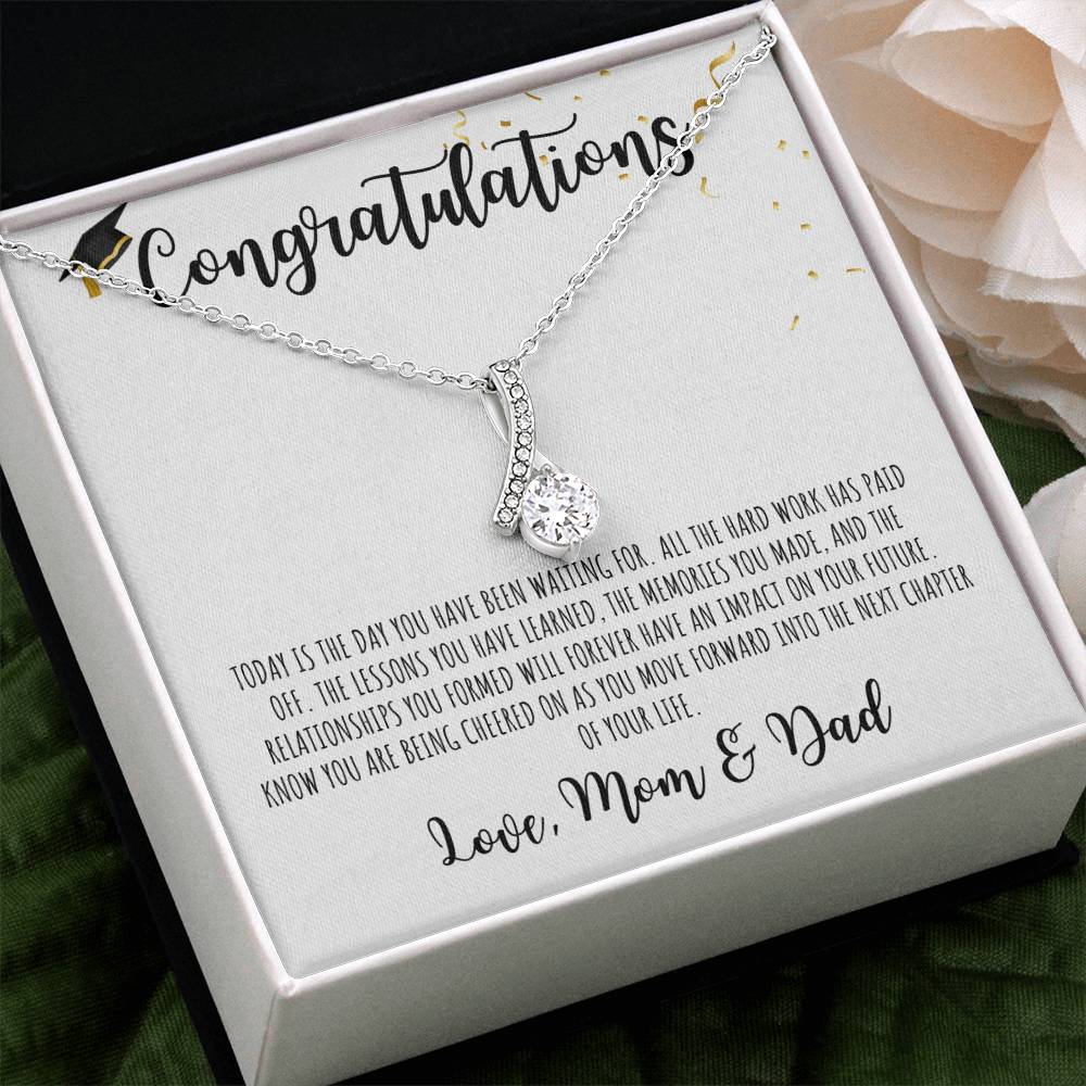 Congratulations Graduate | From Mom & Dad | White Message Card - Alluring Beauty Necklace