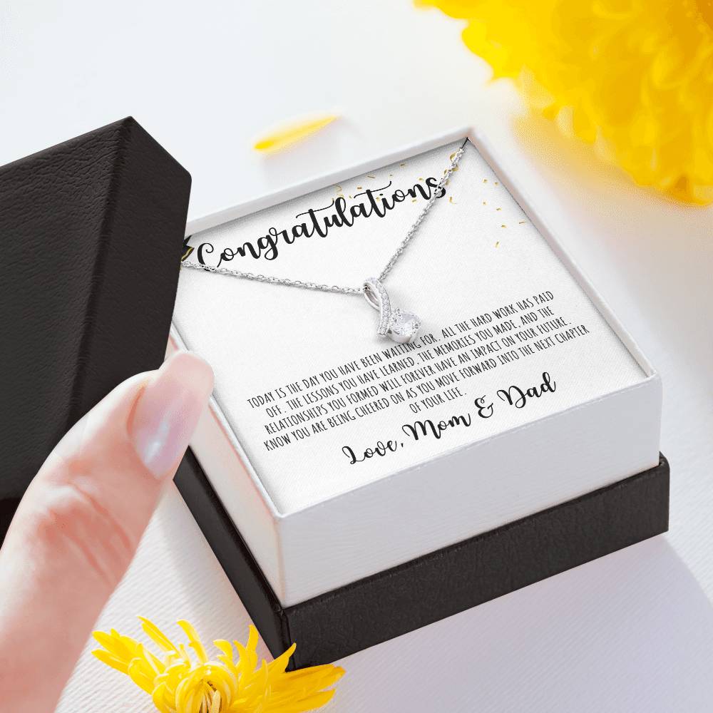 Congratulations Graduate | From Mom & Dad | White Message Card - Alluring Beauty Necklace