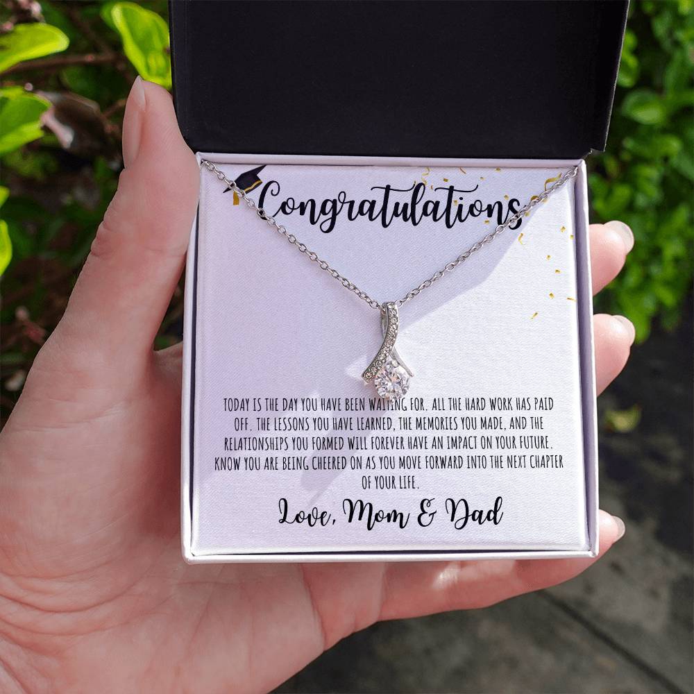 Congratulations Graduate | From Mom & Dad | White Message Card - Alluring Beauty Necklace