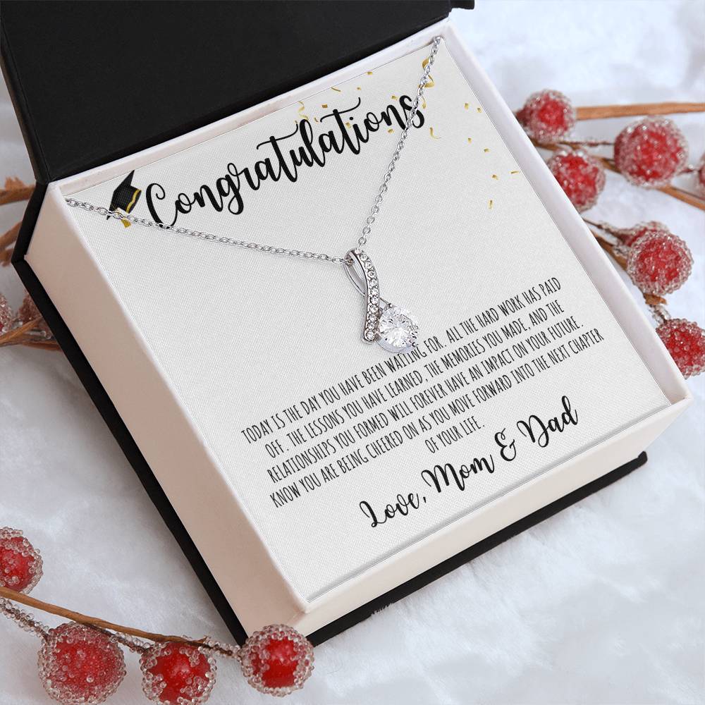 Congratulations Graduate | From Mom & Dad | White Message Card - Alluring Beauty Necklace