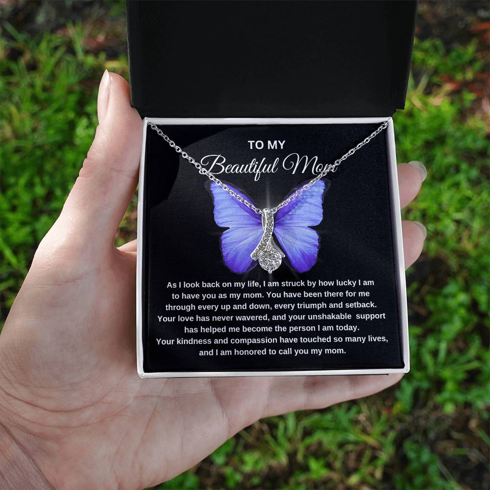 To My Beautiful Mom | Butterfly | Mother's Day Gift | Birthday Gift | Black Message- Alluring Beauty Necklace