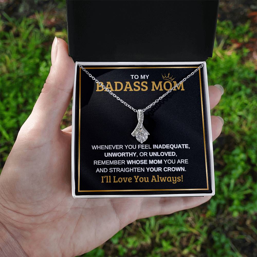 To My Badass Mom | Black Message Card - Alluring Beauty Necklace