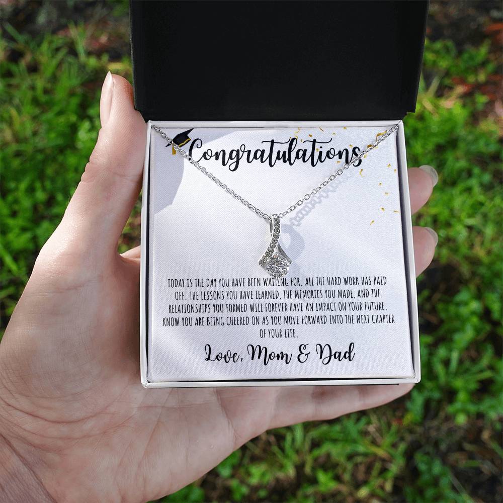 Congratulations Graduate | From Mom & Dad | White Message Card - Alluring Beauty Necklace