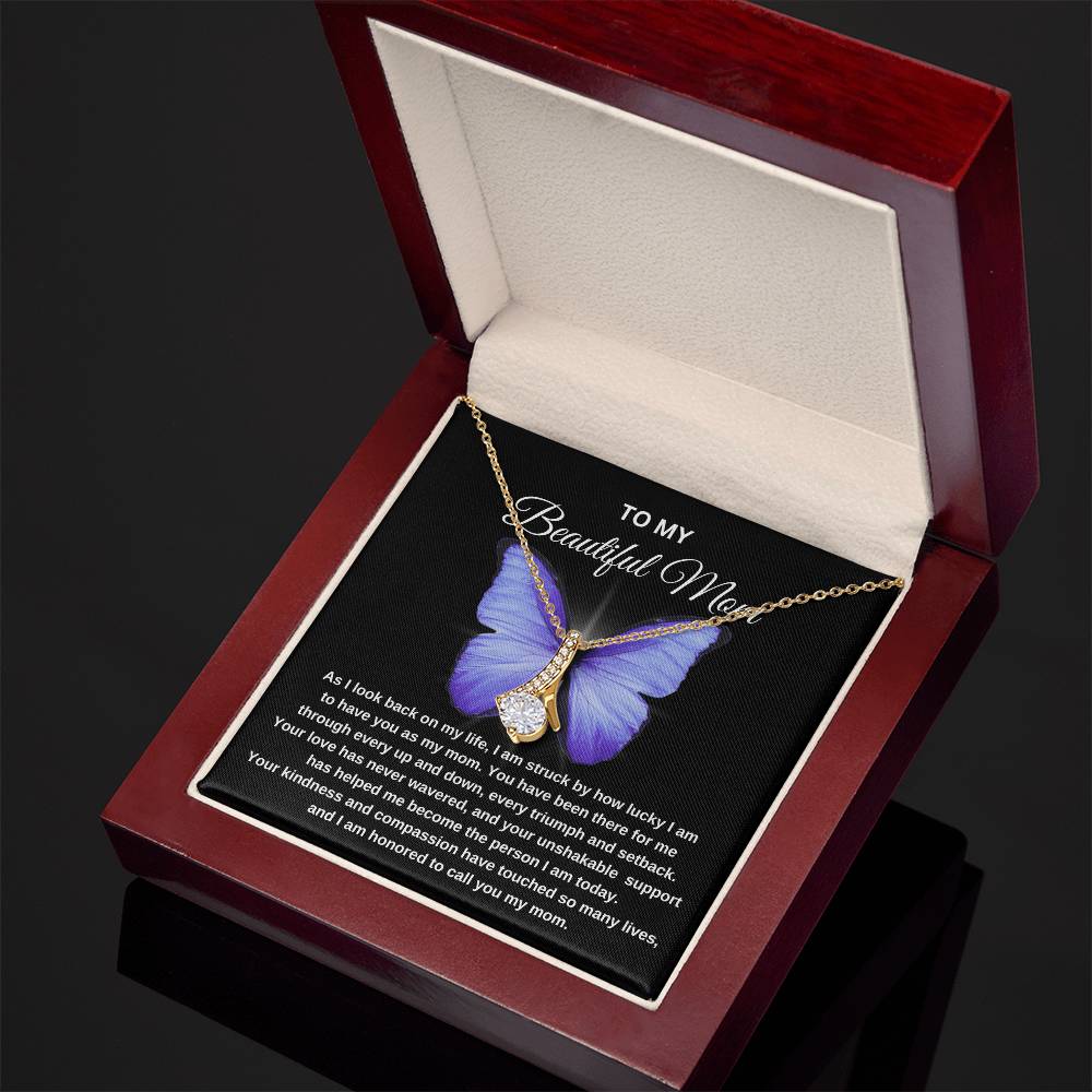 To My Beautiful Mom | Butterfly | Mother's Day Gift | Birthday Gift | Black Message- Alluring Beauty Necklace