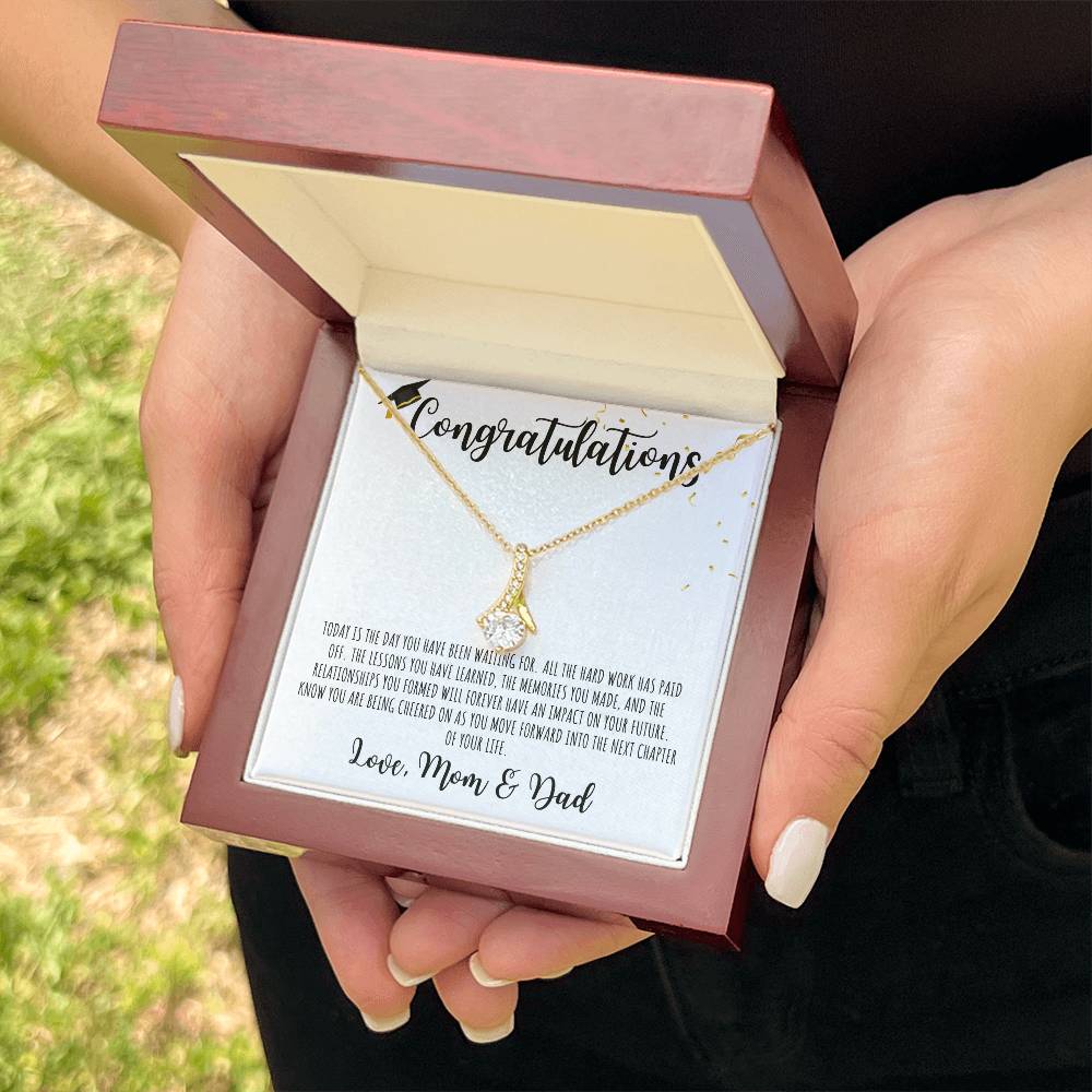 Congratulations Graduate | From Mom & Dad | White Message Card - Alluring Beauty Necklace