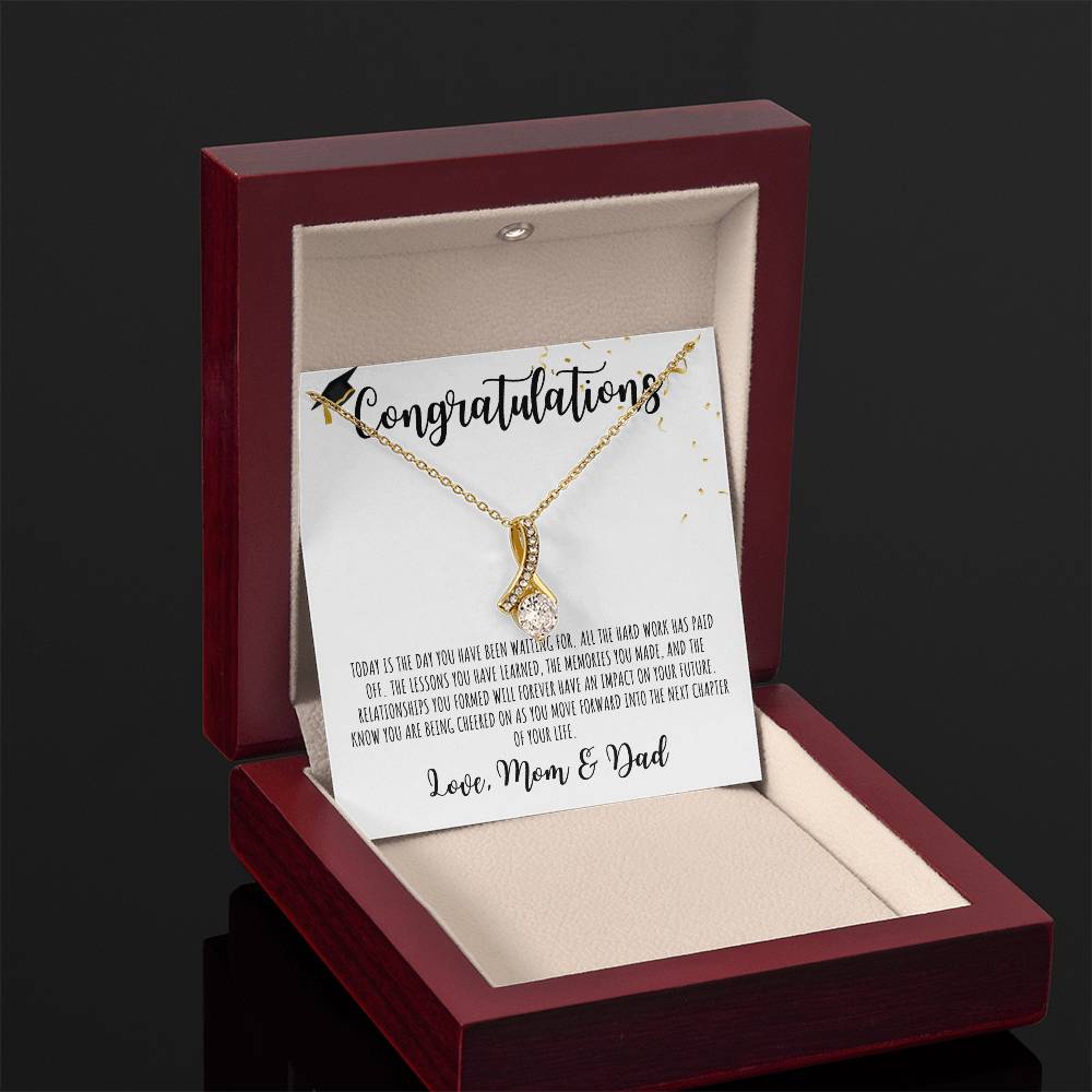 Congratulations Graduate | From Mom & Dad | White Message Card - Alluring Beauty Necklace