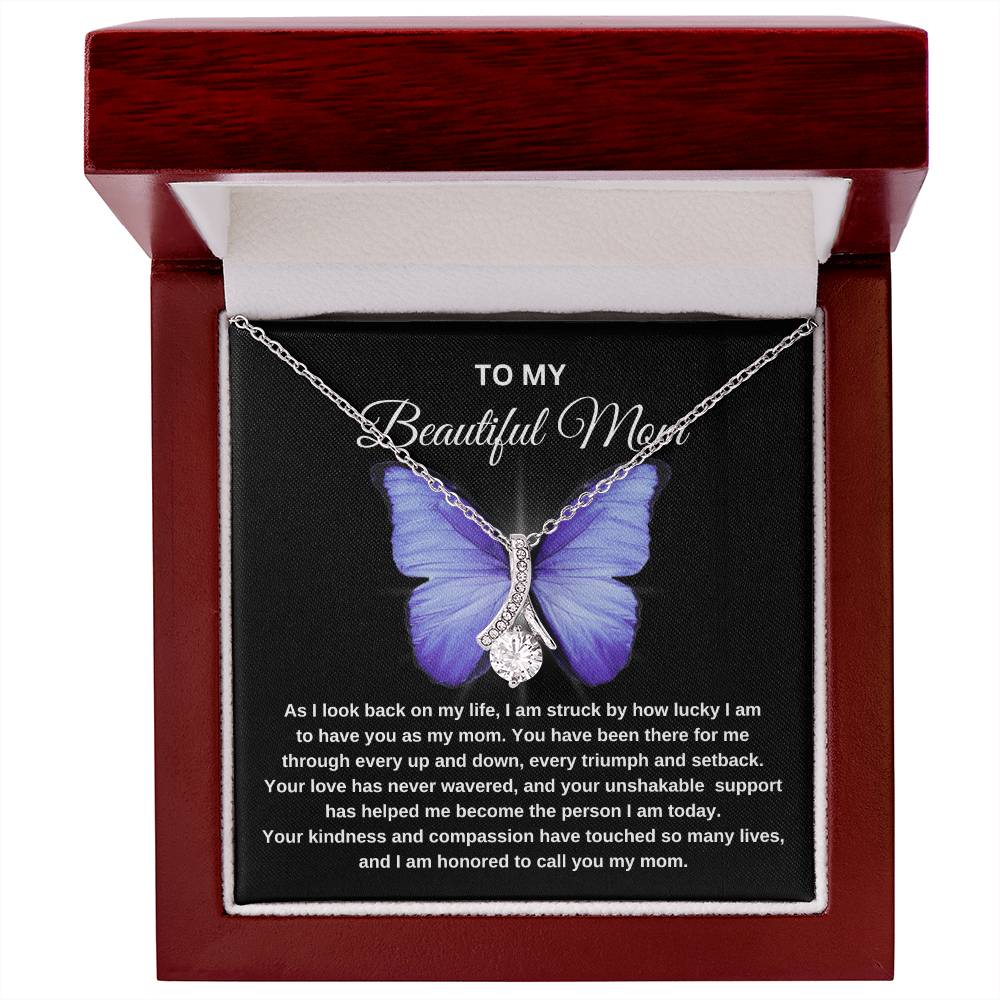 To My Beautiful Mom | Butterfly | Mother's Day Gift | Birthday Gift | Black Message- Alluring Beauty Necklace